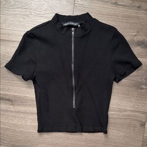 Naked Wardrobe Zip Up Ribbed Top